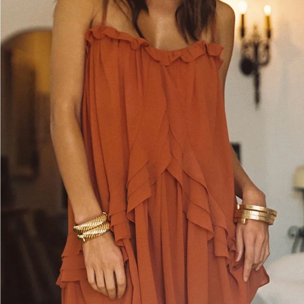 12th Tribe Rust Ruffle Mini Dress - Picture 6 of 11